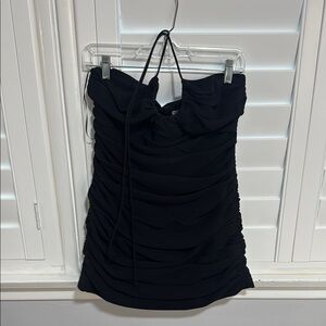 Zara Black Ruched Halter Bodycon Dress
